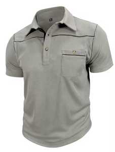Polo à manches courtes pour homme, couleur unie, coton tricoté, respirant, design décontracté avec poche, coupe classique - Product Image 2