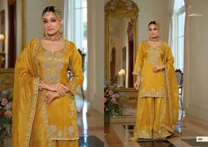 Nuevo Conjunto de Palazzo de Seda Chandniya Pura con Bordado Rico y Elaborado, Diseño Étnico, Kurta y Palazzo para Fiestas - Product Image 3