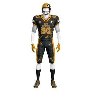 Conjunto de Uniforme de Fútbol Americano Negro y Dorado con Pantalones Cortos Acolchados Integrados, Uniforme de Equipo Premium para Jugadores Adultos - Product Image 1