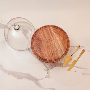 Soporte Multiusos Ecológico Hecho a Mano de Madera para Servir Pasteles con Tapa Acrílica, Elegante Exhibidor de Postres de Madera de Acacia, Curio Craft - Product Image 4