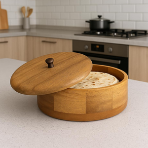 กล่องไม้แกะสลักลายสวยงามสำหรับใส่โรตี  กล่องอะคาเซียสำหรับเก็บโรตี  ตะกร้าใส่โรตีสีน้ำตาลสำหรับใช้ในครัว - Product Image 3