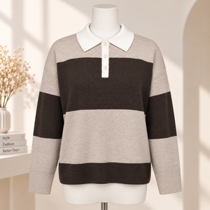 Suéter de punto para mujer, estilo rugby preppy, de manga larga, con botones frontales, holgado, con bloques de color, transpirable, mezcla de viscosa - Product Image 2