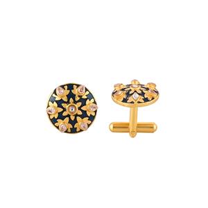 Mancuernillas de Lujo con Baño de Oro y Cristales Negros Florales para Hombre, Accesorios Formales para Camisa, Regalo de Boda o Negocios, Diseño Exclusivo - Product Image 3