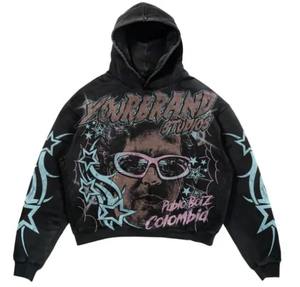 Hoodie court surdimensionné personnalisé brodé pour l'hiver, avec ourlet brut déchiré, impression DTG, qualité luxe, en molleton bouclette épais, délavé à l'acide - Product Image 5