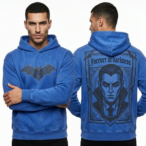 Custom Royal Blue Acid Wash Hoodie Men Oversized Streetwear Pullover Gothic Graphic Print Heavyweight Cotton Fleece Hoodie DIY - Product Image 1