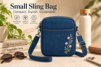 Sac bandoulière en jean coréen pour femme avec broderie florale, fermeture éclair, style classique, petite capacité, usage quotidien
