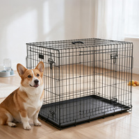 Cage à chien pliable en fil métallique à double porte, cage pour animaux de compagnie en métal avec plateau amovible et loquet coulissant pour chenil d'intérieur