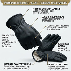 Cowhide Grain Leather Insulated Durable Anti-Slip <b>Driver</b> Work <b>Gloves</b> Premium Quality Jet Black Industrial Protection Anti-static - Product Image 4