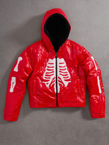 Blouson matelassé pour homme à imprimé squelette, personnalisé, style streetwear hiver, à capuche, isolé, tendance - Product Image 5
