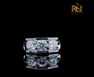 <b>Mens</b> Channel <b>Set</b> Lab Grown Diamond <b>Ring</b> Solid Gold Three Stone Band Luxury Wedding <b>Ring</b> Fine Jewelry OEM Wholesale - Product Image 2