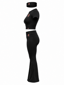 Conjunto deportivo para mujer que incluye top, leggings y diadema hechos con tela flexible para gimnasio, yoga, correr y atuendos casuales. - Product Image 3