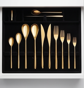 Ensemble de couverts ovales dorés avec manche fin, élégants en acier inoxydable, pour la salle à manger, la cuisine, les mariages, les fêtes et les restaurants. - Product Image 6