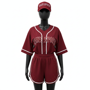 Women baseball <b>short</b> set high quality polyester mesh fabric gsm lightweight maroon <b>jersey</b> <b>shorts</b> custom embroidery Women's Sets - Product Image 1