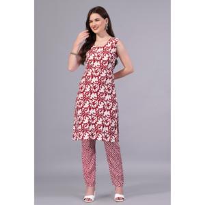 Aarti Fashion - Kurti Salwar sin Mangas para Mujer, Color Rojo y Blanco, Estampado Digital, Estilo Étnico Indio, Secado Rápido, Absorbe la Humedad, Informal - Product Image 1