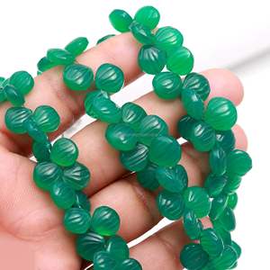 Perles de coquillages sculptées en onyx vert naturel, perles de pierres précieuses sculptées à la main, perles d'onyx vert percées sur le côté pour la fabrication de bijoux - Product Image 6