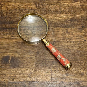 Vintage Gold Tone Magnifying Glass with Orange Fabric Handle Classic Decorative <b>Reading</b> Magnifier Antique Style Desk <b>Accessory</b> - Product Image 1