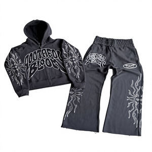 Conjunto de Sudadera con Capucha de Forro Polar Negro para Hombre, Ropa Casual Térmica de Invierno, Logotipo Bordado, Color Sólido, Tejido de Punto - Product Image 2