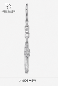 Premium iced out cross keychain pendant solid 18K white gold <b>set</b> lab grown diamonds bold gothic design secure key <b>ring</b> - Product Image 3