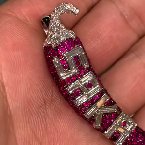 Colgante Iced Out Chili con Nombre Personalizado, Joyería Hip Hop, Colgante de Diamante Moissanita, Collar de Piedra Roja, Colgante de Plata 925 - Product Image 2