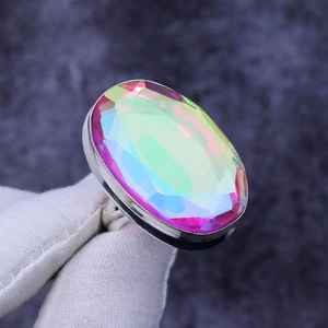 Bague en topaze mystique arc-en-ciel, faite à la main, argent sterling 925, bijoux bohèmes vintage, bague pour femmes, vente en gros - Product Image 1
