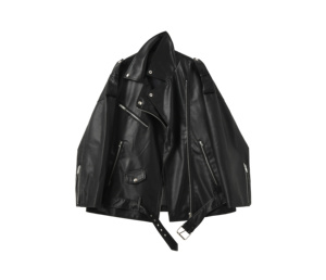 Chaqueta de Motociclista de Cuero Vacuno con Logotipo Bordado para Mujer, con Cinturón, Estilo Casual Holgado para Primavera y Otoño - Product Image 3