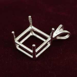 925 Sterling Silver Square Semi Mount Pendant Setting Prong Notched 6mm to 20mm Faceted Square Stone Jewelry - Product Image 4
