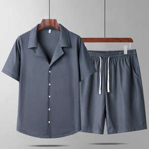 Conjunto de 2 Piezas para Hombre, Camiseta de Manga Corta y Falda de Lino, 100% Algodón, Estilo Casual para Playa, Verano, Estilo Holgado Popular, Tejido Elástico - Product Image 2