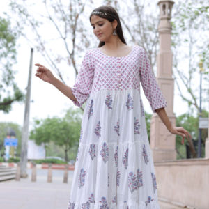 Robe Courte Imprimée à la Main Indienne pour Femme, Robe d'Été Décontractée en Coton, Robe Longue Style Bohème, Taille Naturelle, Tissu - Product Image 1