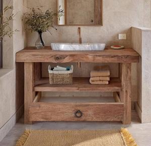 Mueble de baño con lavabo, cajón de almacenamiento y estante, mueble de lavabo contemporáneo de madera para interiores modernos - Product Image 3