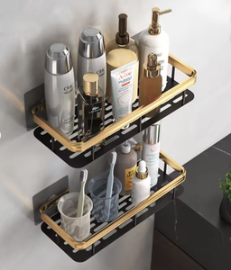Organizador de Baño de Aluminio con Doble Estante, Montado en la Pared, Color Negro, OEM/ODM Vietnam - Product Image 2
