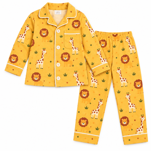 Conjunto de pijama de jirafa y león amarillo mostaza para bebé, camisa de manga larga con estampado animal, pantalones, ropa de dormir para bebé - Product Image 4