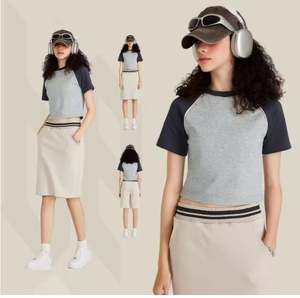 Camiseta de Moda para Mujer al por Mayor, con Logotipo Personalizado, Sexy, Ajustada, Corta, de Verano, con Mangas Raglán - Product Image 1