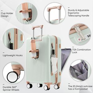 Porta USB da 20/24/28 pollici Set per bagagli con apertura anteriore Design portabicchieri certificati da compagnia - Product Image 4