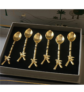 Flatware <b>Sets</b> Brass Spoon Birds And With Stem Handle <b>Dinner</b> Mirror Polished With <b>Black</b> Box - Product Image 1