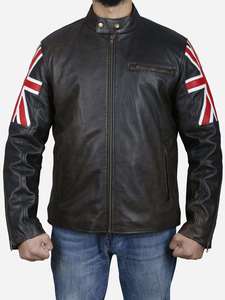 Veste en cuir pour homme avec logo de marque moderne, col montant, couleur unie, décontractée, imperméable, respirante, état neuf, fiable - Product Image 5