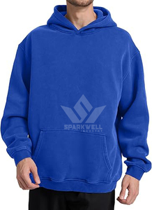 Sudadera con Capucha Extra Grande para Hombre, de Forro Polar, Color Sólido, Informal, para Otoño, Azul, Manga Larga, con Bolsillos - Product Image 2