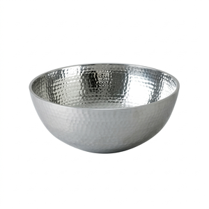 Luxury Silver Metal Decorative Serving Bowl Stainless Steel Salad Fruit Bowl with Wood Legs Scalloped Edge <b>Tabletop</b> Home Decor - Product Image 1