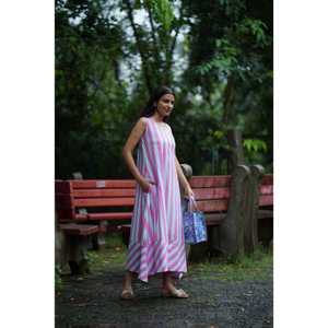 Vestido Maxi sin Mangas a Rayas Rosa y Blanco para Mujer, Corte Holgado Informal, Estilo Línea A, Ligero, para Vacaciones y Uso Diario, 100% - Product Image 5