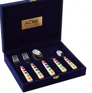 Ensemble de couverts en marbre blanc avec motif de points colorés sur la poignée, pour la salle à manger, la cuisine, les cadeaux, les fêtes et l'usage quotidien. - Product Image 5