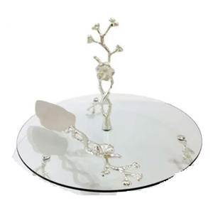 Ensemble de 3 supports à gâteau en laiton et cristal de luxe, finition dorée antique écologique, décoration de table de mariage, fruits, desserts - Product Image 6