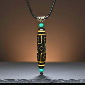 Natural Crystal Pendant Necklace 3-Inch Obsidian Circuit with 28-Inch Leather <b>Rope</b> for Men & Boys - Product Image 4
