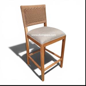 Solid Wood Bar Chair Upholstered Seat Woven <b>Back</b> <b>Counter</b> <b>Stool</b> for Restaurant Cafe Home Bar - Product Image 2