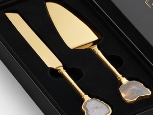 Gold Cake Server <b>Set</b> With Premium Red Design Handle 2 Piece Non Stick Metal Cake Knife And Spatula For Cake Serving And Hotel - Product Image 3