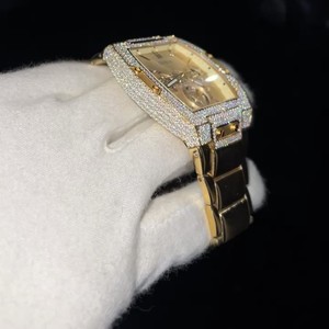 Men's Luxury Lab Diamond ETA Stainless Steel Case Analog <b>Chronograph</b> Pointer Day/Date 25mm 18mm Gold Tone Square Mineral Glass - Product Image 2