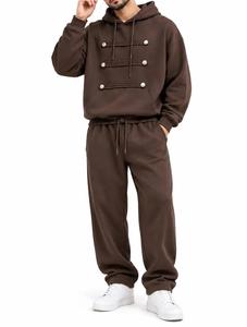 Ensemble de survêtement marron oversize à capuche imprimé, style streetwear, en molleton tricoté, pour l'hiver, service OEM - Product Image 1