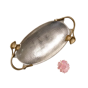 Plateau de service rectangulaire en aluminium avec poignée en feuille d'or, design moderne, pour hôtel, cuisine, fête, vaisselle, service alimentaire - Product Image 6