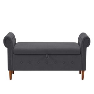 Sgabello Rettangolare Grigio Scuro Multifunzionale per Soggiorno con Contenitore - Product Image 2