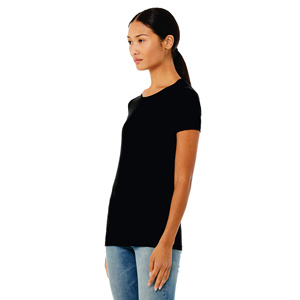 T-shirt à manches courtes pour femme, col rond, noir, 100% coton jersey, coupe décontractée, toutes saisons - Product Image 2