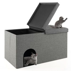Gray Cat Litter Box Enclosure with Urine Proof Litter Mat Entrance Shoe Stool & Accessory - Product Image 1