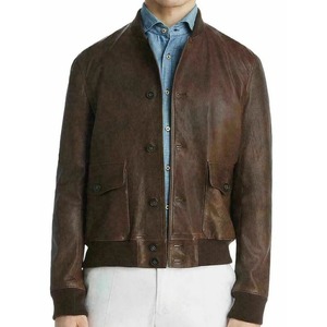 เสื้อแจ็คเก็ตเบสบอลหนังสีน้ำตาลสำหรับผู้ชาย - Product Image 1